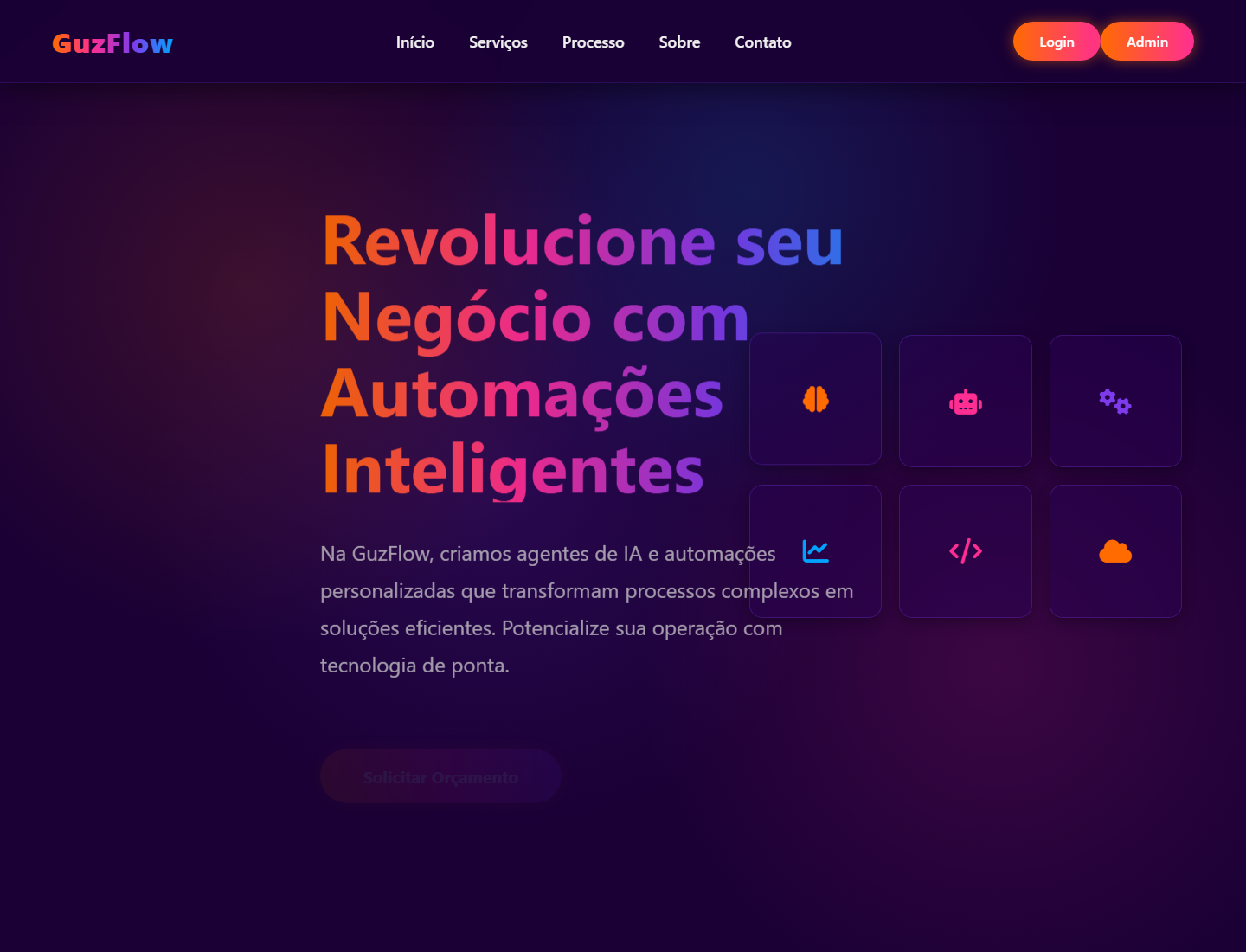 Página inicial do site GuzFlow